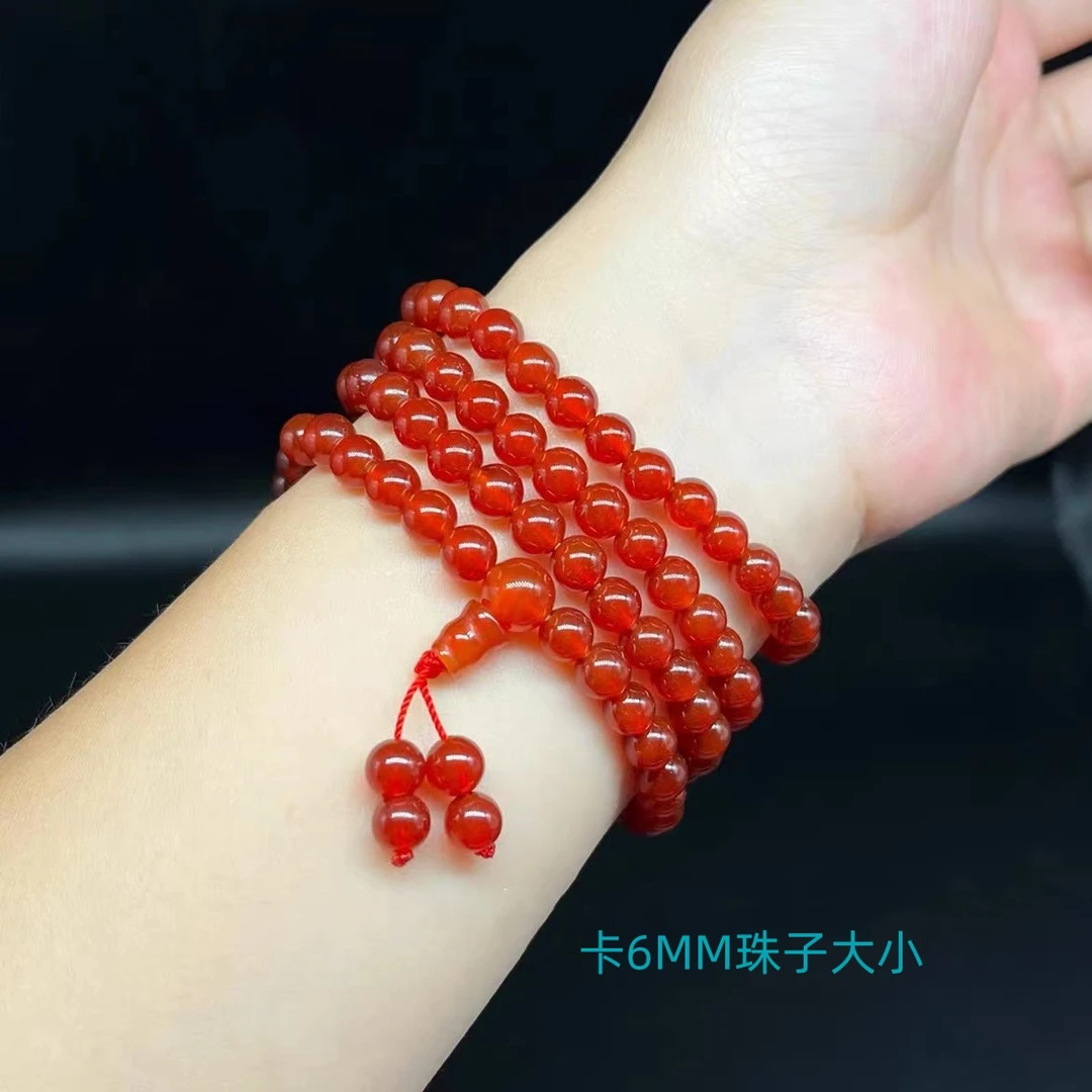 天然红玛瑙108颗佛珠手串手链多圈玉髓柿子红毛衣链