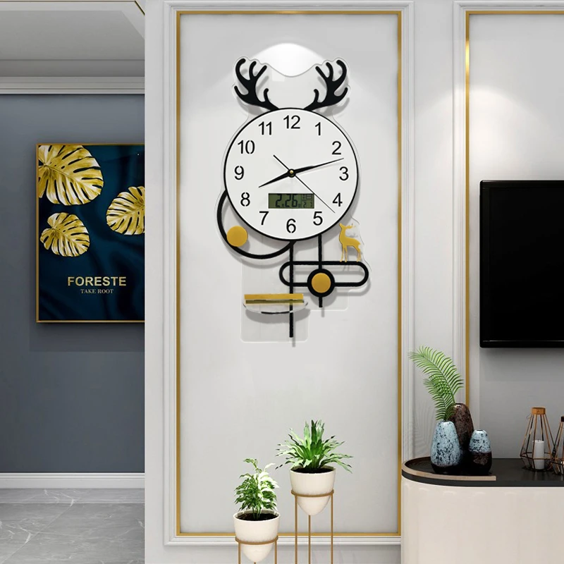 鹿头款经典时钟静音家用石英钟表轻奢简约高档精美挂墙挂钟