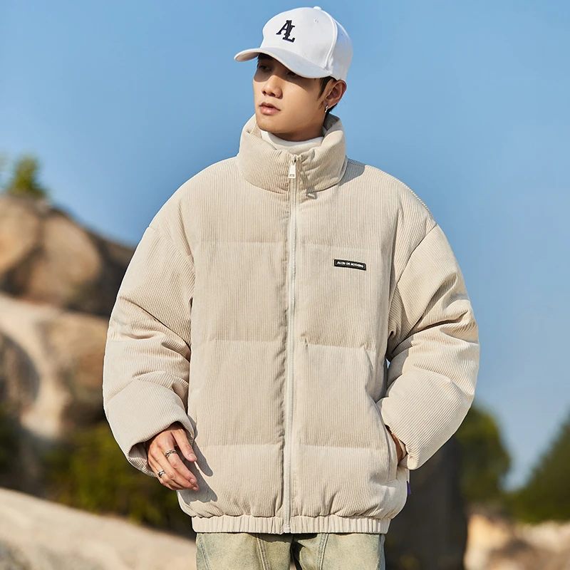 【古克】秋冬新款灯芯绒面料白鸭绒羽绒服男潮牌短款加绒加厚外套