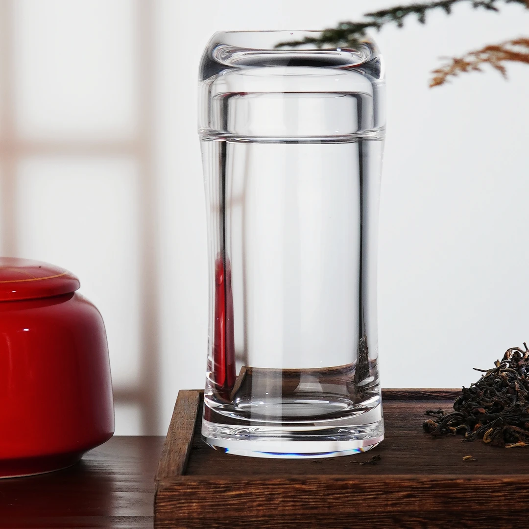 宸汐诺纯水晶束腰杯带盖家用泡茶杯喝水杯手工制作水杯真水晶茶杯