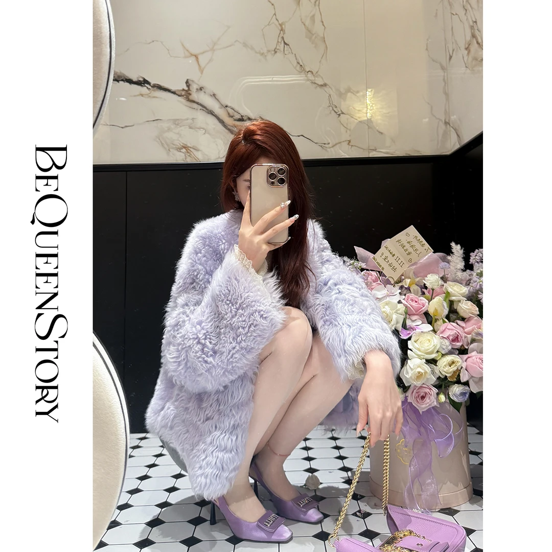 韩韩IU【紫晶幻想】高定西班牙托斯卡纳皮毛一体V领草草外套秋冬款