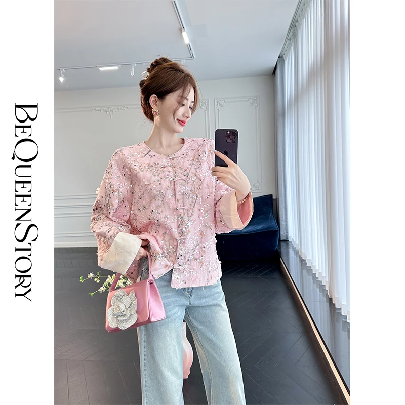 【海豚专属】【樱落星河】新中式重工珠片绣圆领长袖上衣女外套