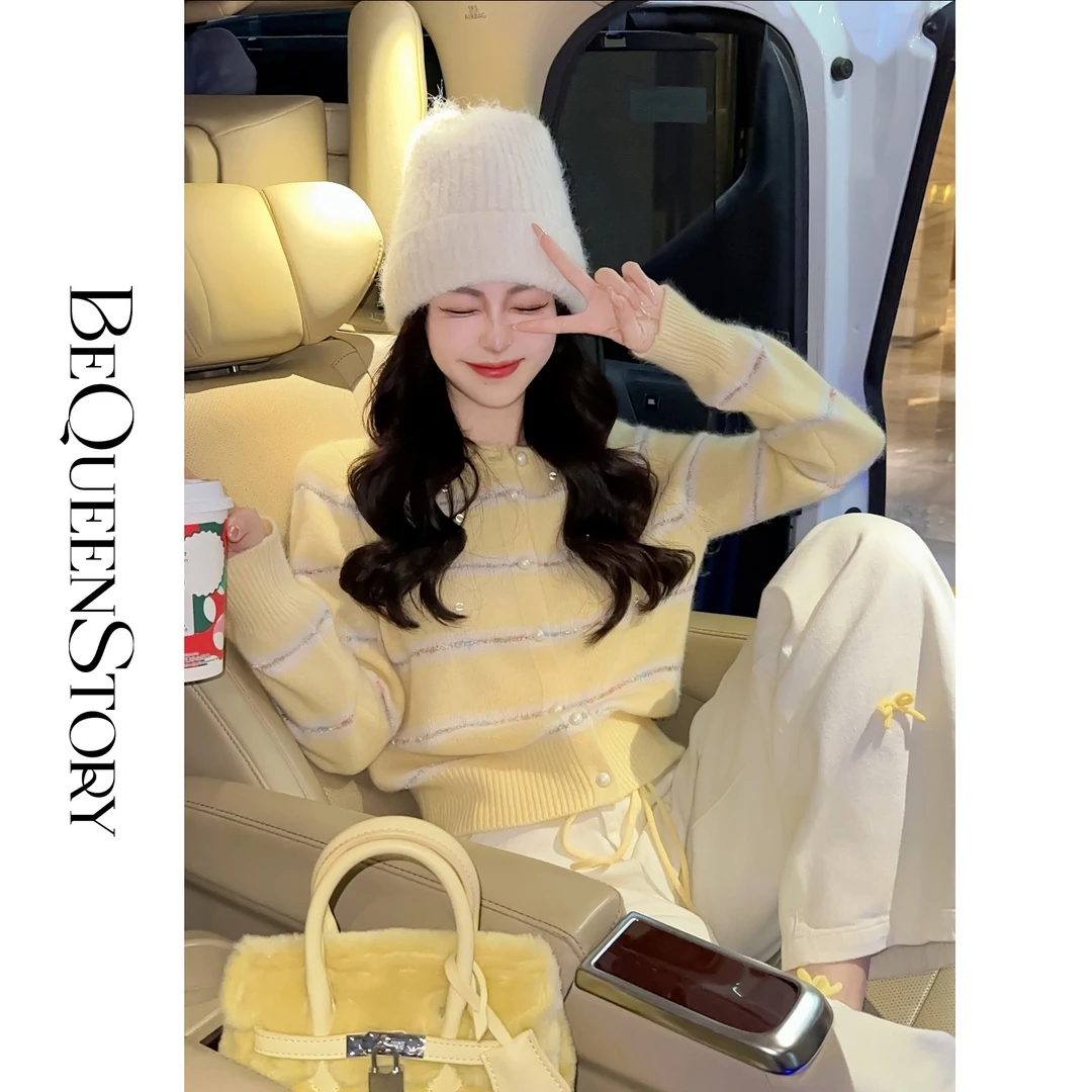 余潇潇【马卡龙千层】轻奢慵懒风时尚百搭宽松小香风针织毛衣秋冬女