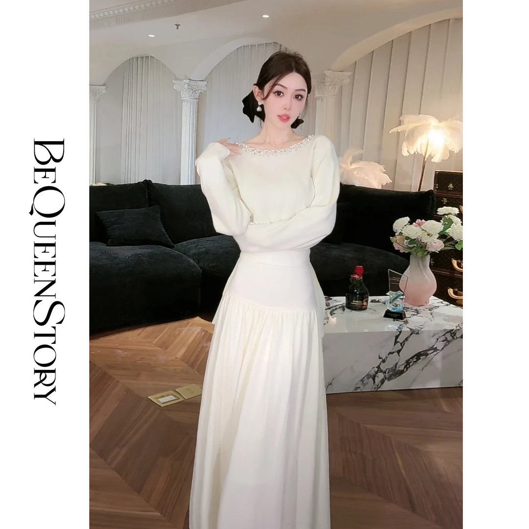 余潇潇 【白色恋歌】优雅韩系显瘦松弛精致圆领2穿针织套装