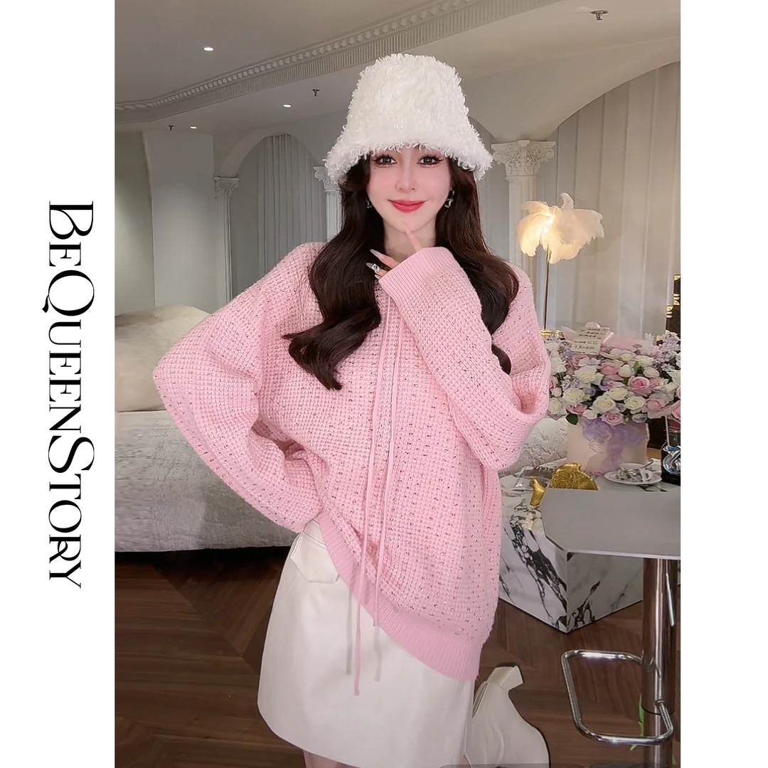 余潇潇【星辰幻想】100绵羊毛重工吊目织法烫金色钻连帽套头毛衣