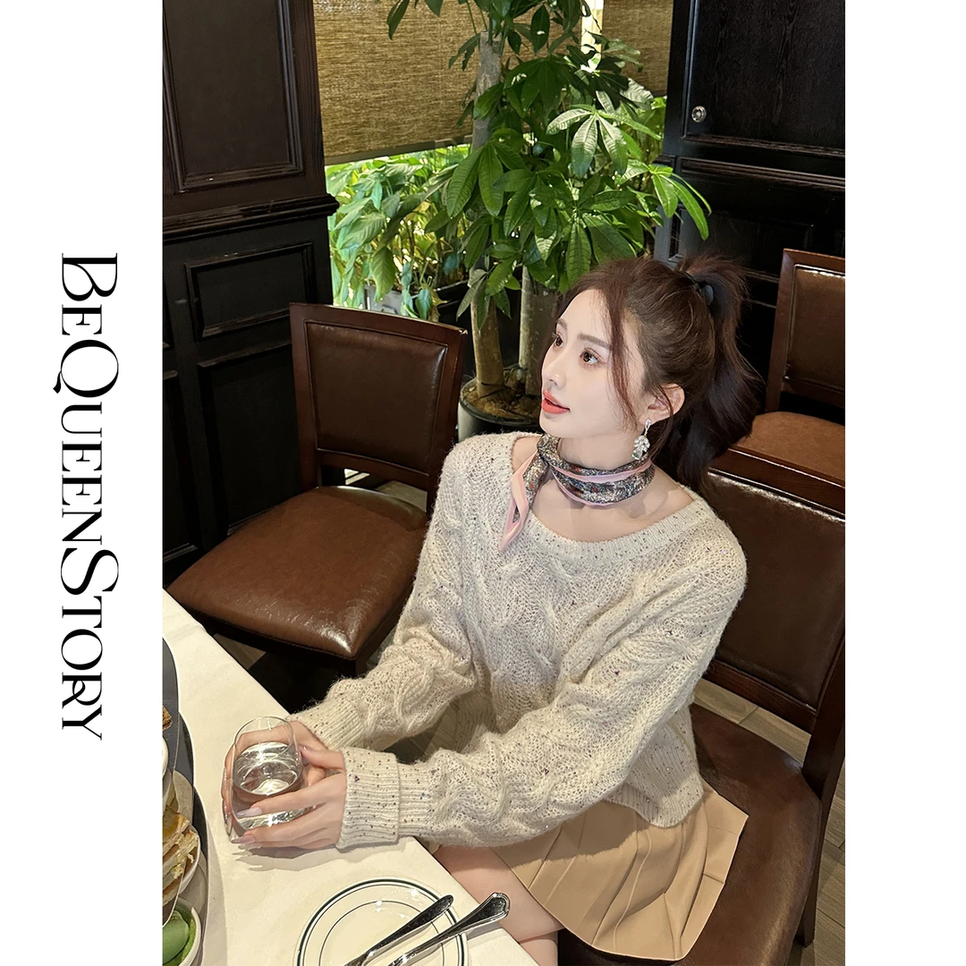 【搭搭精选】【韩女氛围】时尚高定含马海毛手工彩钻秋冬款圆领毛衣