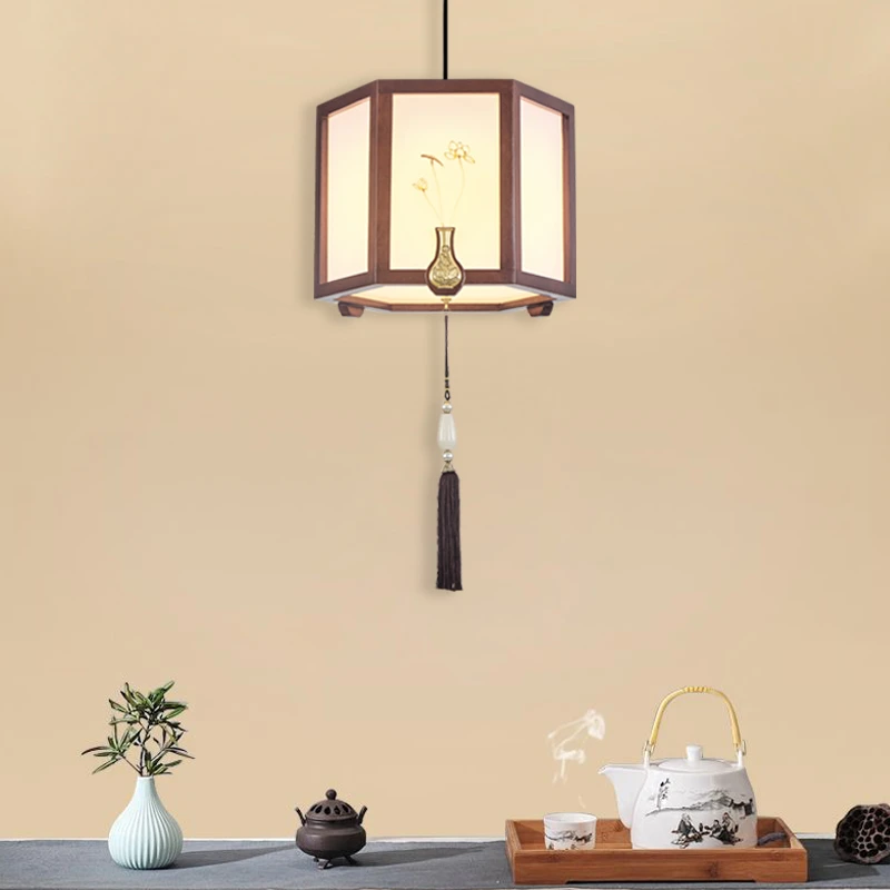 新中式锌合金吊灯别墅家用中国风客厅餐厅高级感全橡实木灯具新款