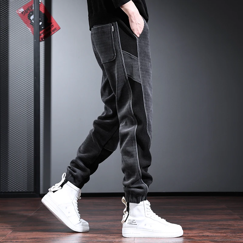 春季重磅休闲裤男厚款灯芯绒运动卫裤设计感小众痞帅哈伦裤潮流
