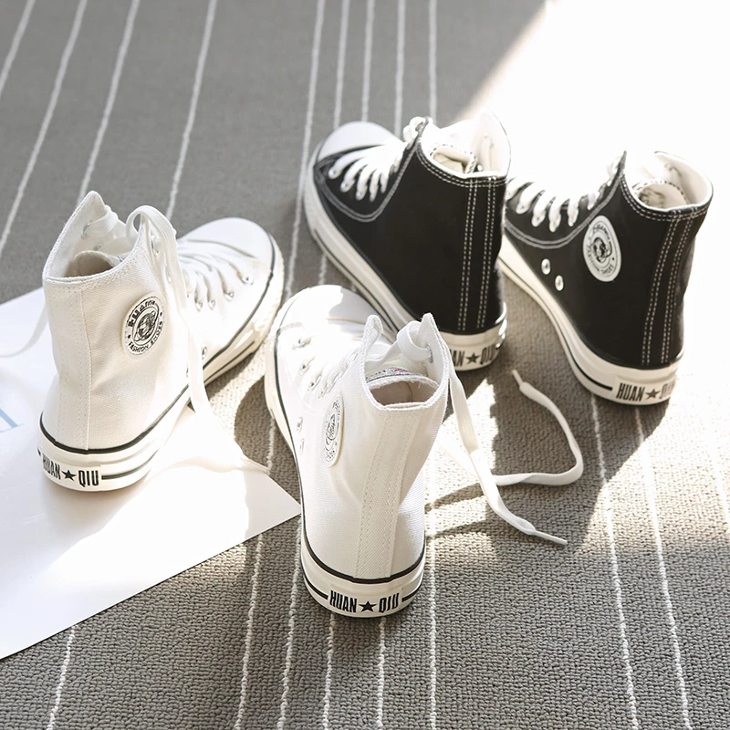 环球学生高帮帆布鞋女2024年夏季新款百搭鞋子女学生运动休闲板款