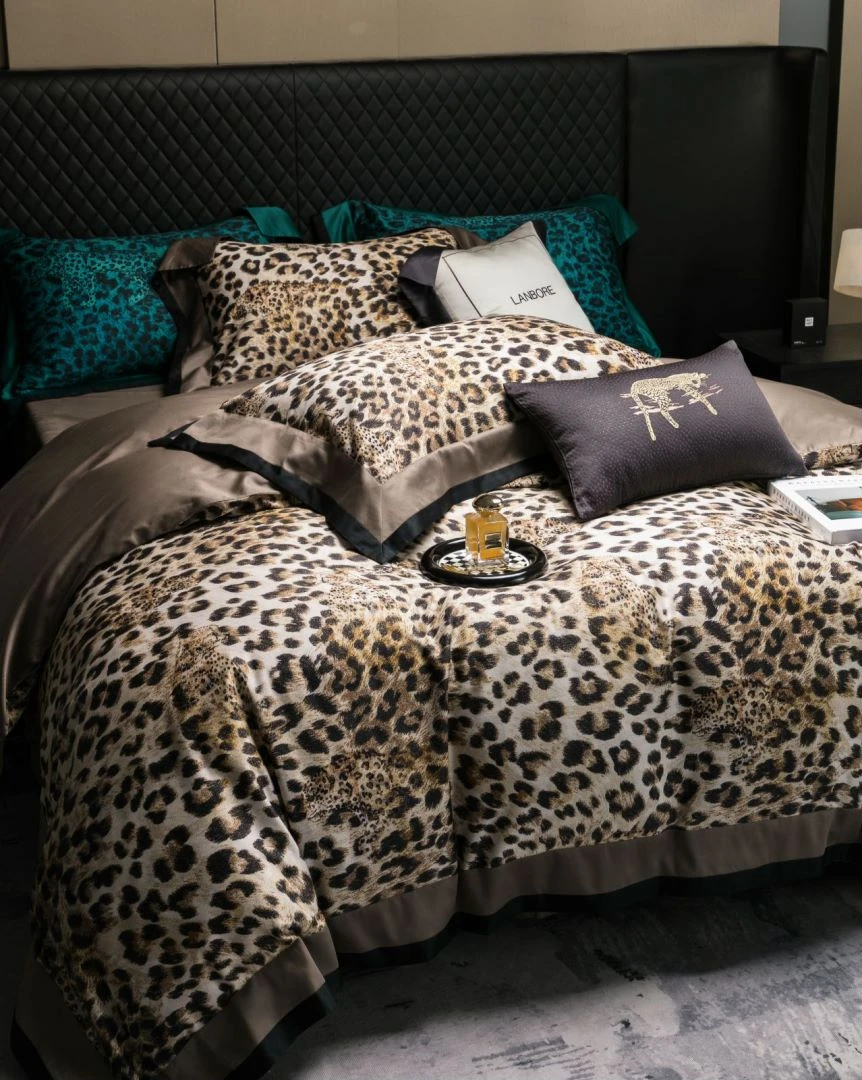 老宋精选（魅野豹纹-棕豹）轻奢豹纹设计师款全棉Pima棉四件套1141