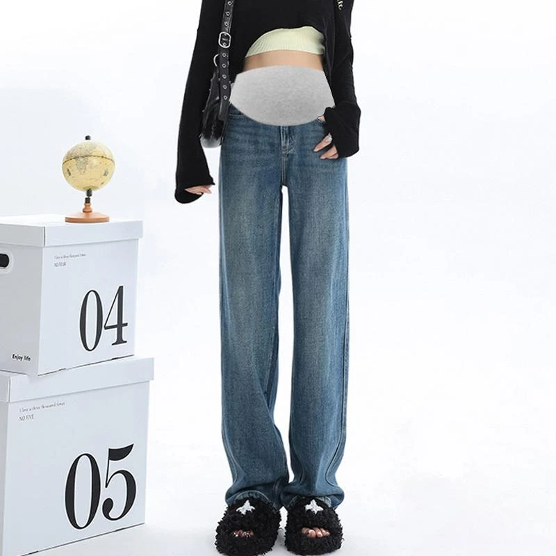 孕妇裤子春秋款外穿孕妇阔腿牛仔裤宽松显瘦垂感直筒拖地裤潮妈装