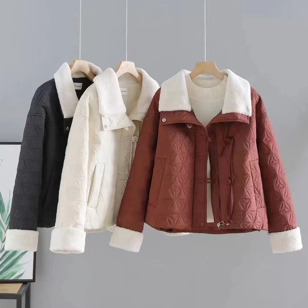2024新款羽绒棉服时尚翻领棉衣女短款保暖上衣小个子洋气棉袄外套