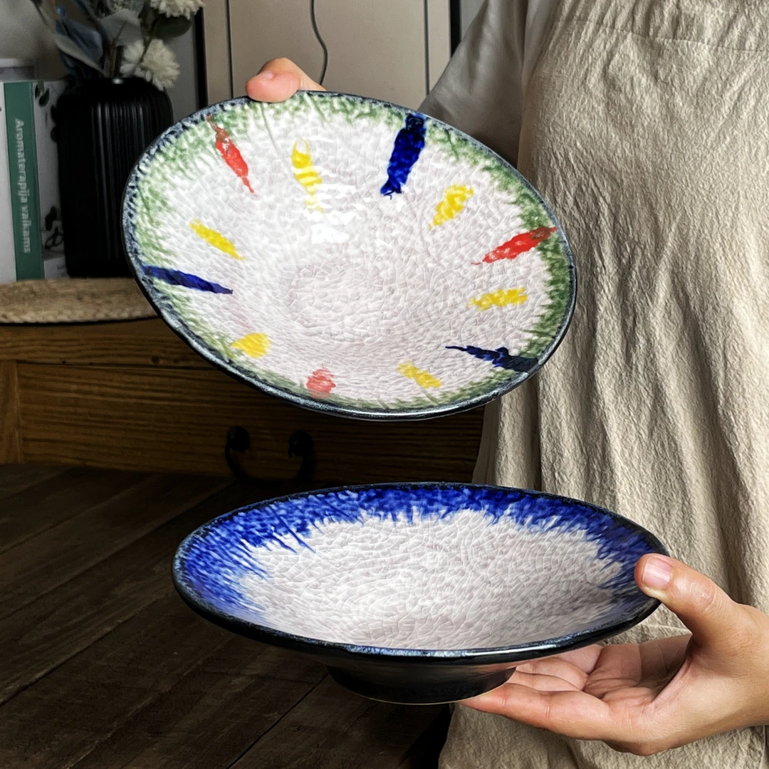 冰裂釉斗笠碗【手绘系列】A085陶瓷8英寸家用沙拉碗菜碗水果碗