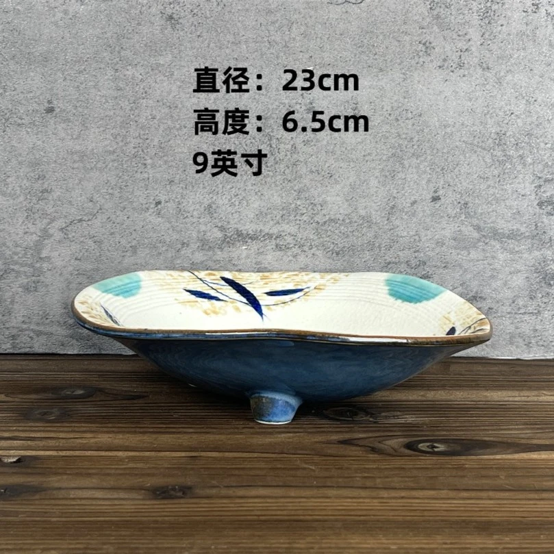 A008陶瓷9英寸创意手绘汤碗家用沙拉碗精致装饰