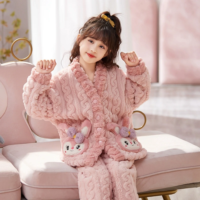 bejirog/北极绒秋冬2025新款儿童珊瑚绒家居服秋冬女童保暖套装
