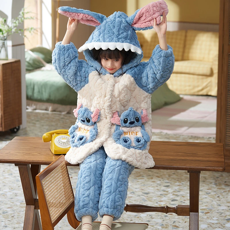 bejirog/北极绒中大童冬季加厚款珊瑚绒三层夹棉女童时尚保暖睡袍