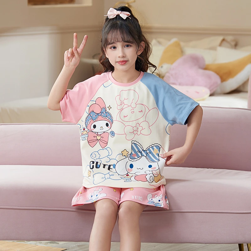 bejirog/北极绒女孩宝宝夏季薄款睡衣中小童时尚舒适纯棉居家套装