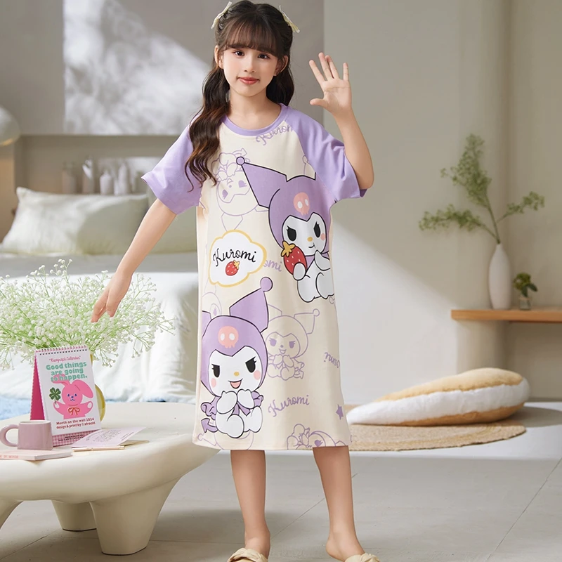 bejirog/北极绒2025夏季新款儿童休闲外穿家居服女童短袖纯棉睡裙