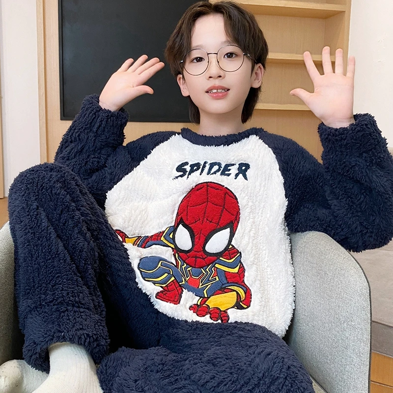 bejirog/北极绒卡通洋气可外穿青少年秋冬季男童珊瑚绒睡衣两件套