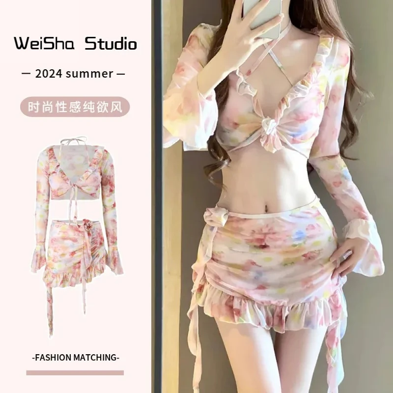 新款高档比基尼泳衣女性感四件套分体泡温泉水上乐园泳衣比基尼