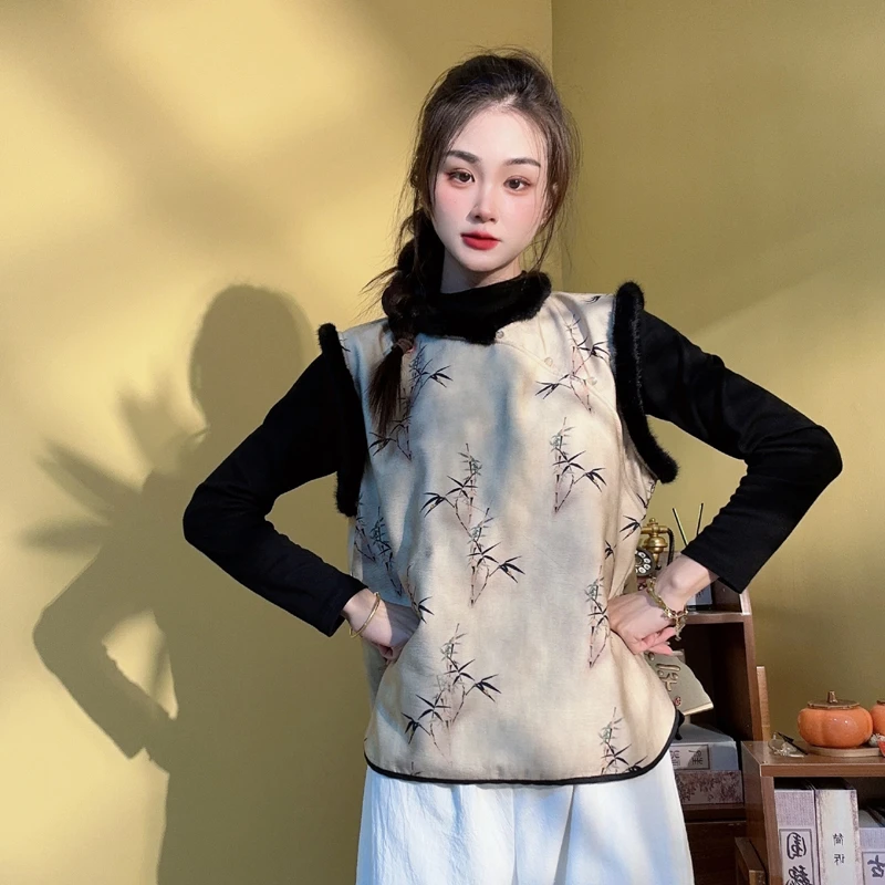 【竹仙短马甲】新中式加绒马甲气质保暖女装