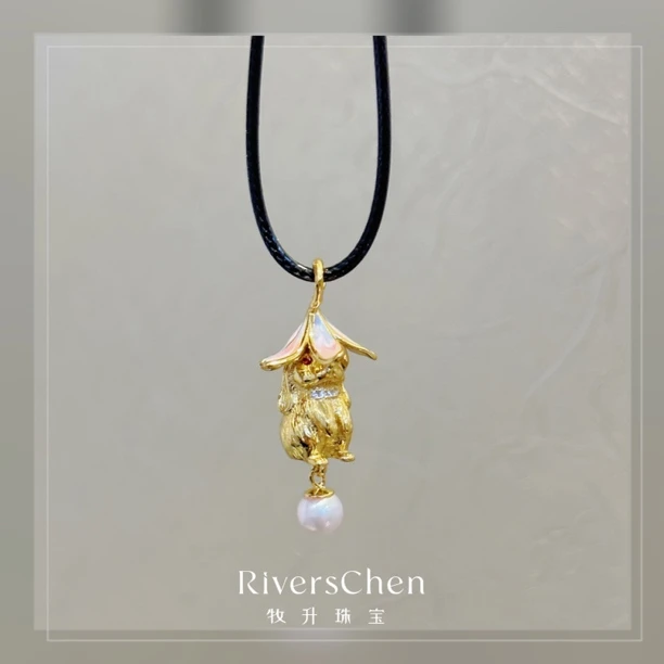 牧升珠宝｜Akoya花花垂耳兔皮绳项链