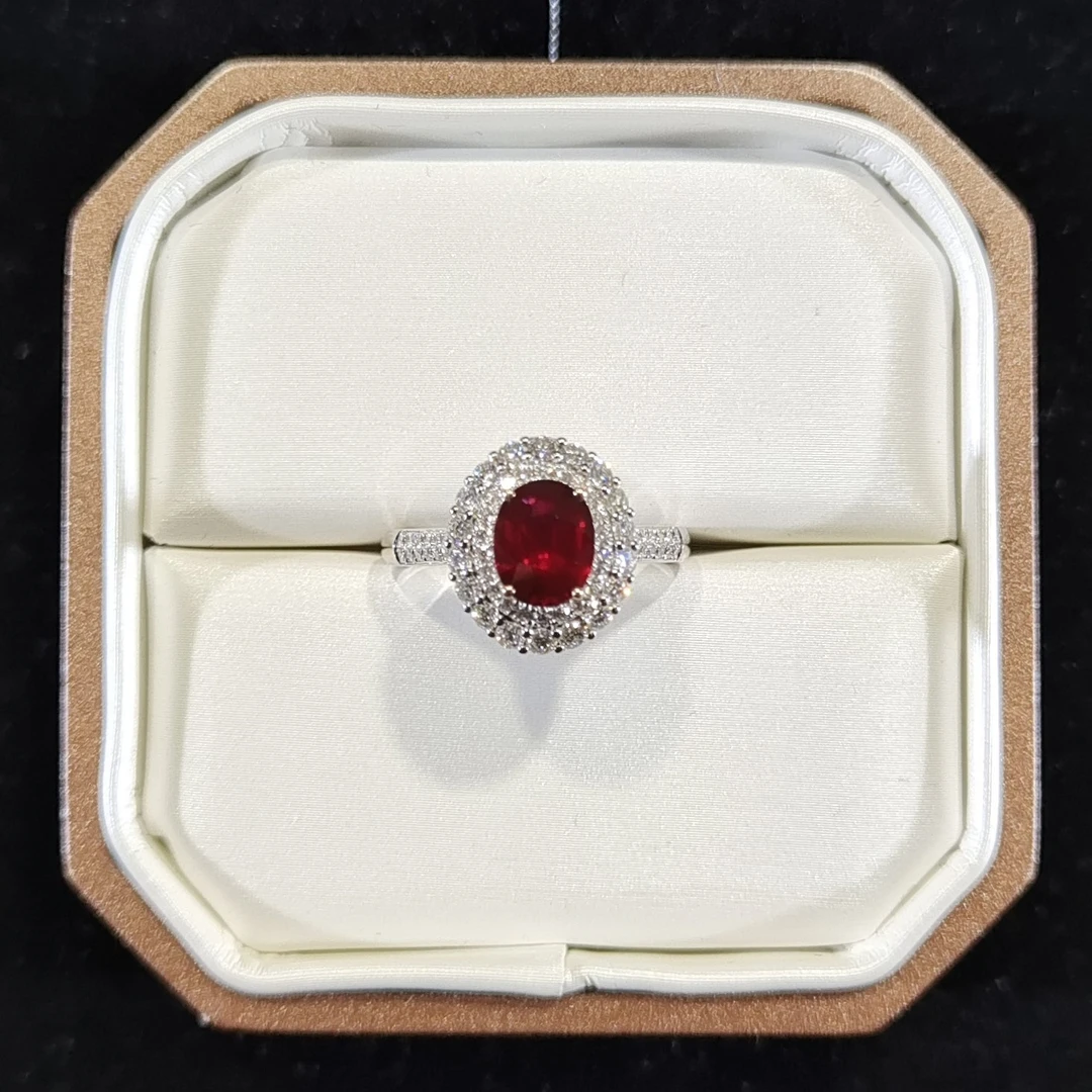 【河北地矿】主石1.53ct天然无烧红宝石戒指鸽血红18k金镶嵌GRS