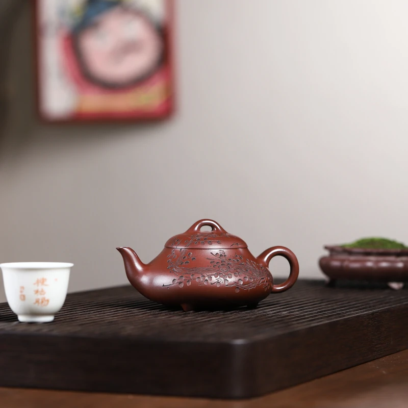 宏运紫砂宜兴原矿紫砂壶朱泥汉棠石瓢壶240c
