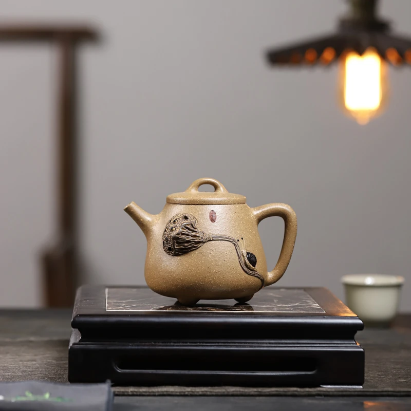 宏运紫砂宜兴紫砂壶段泥高石瓢莲子壶240c