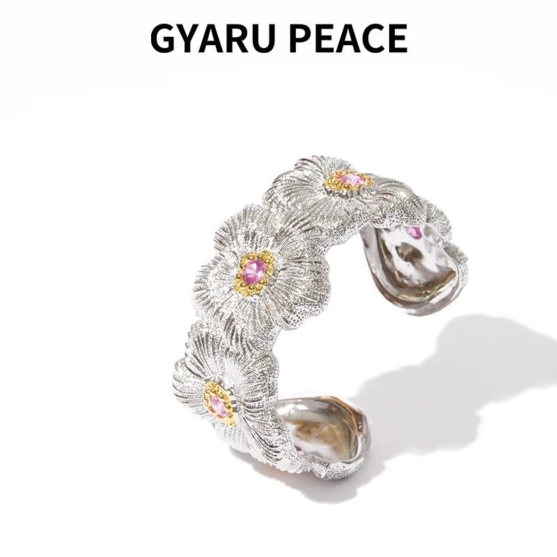 GYARU PEACE 铜合金合成锆石手镯 意大利手工栀子花系列手镯轻奢