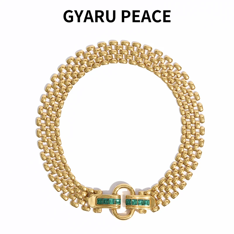 GYARU PEACE 铜合金合成锆石项链 Vintage手工编织素金绿精灵重奢