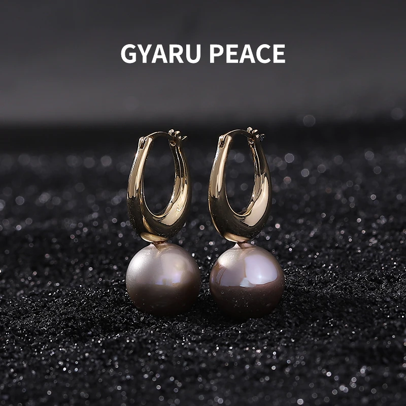 GYARU PEACE 铜合金耳饰 法式复古咖紫色珠饰耳环时尚百搭轻奢
