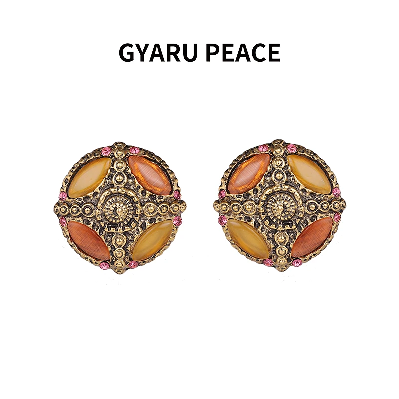 GYARU PEACE 铜合金树脂耳饰 Vintage复古罗马风果冻耳饰欧美气质