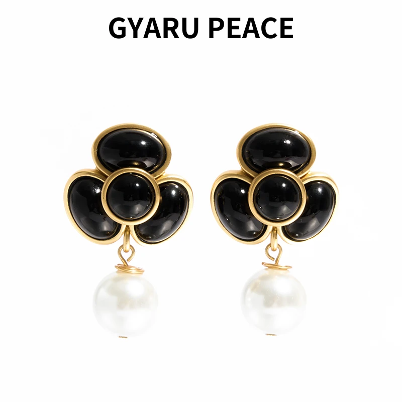 GYARU PEACE 铜合金仿珍珠耳饰 法式富贵山茶花珠饰耳饰时尚简约