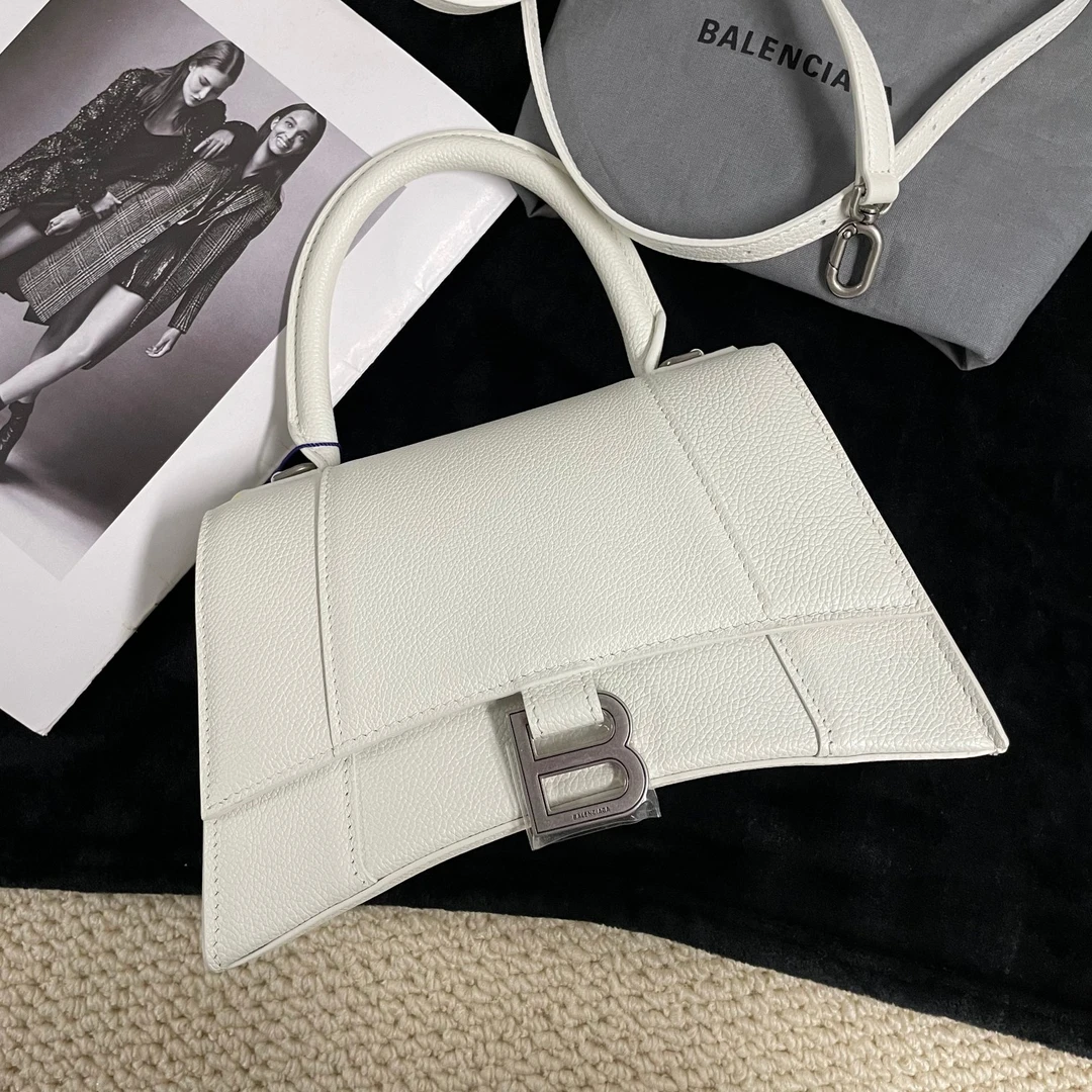 95新 Balenciaga/巴黎世家 AW/白银荔枝纹沙漏S女士单肩包667210