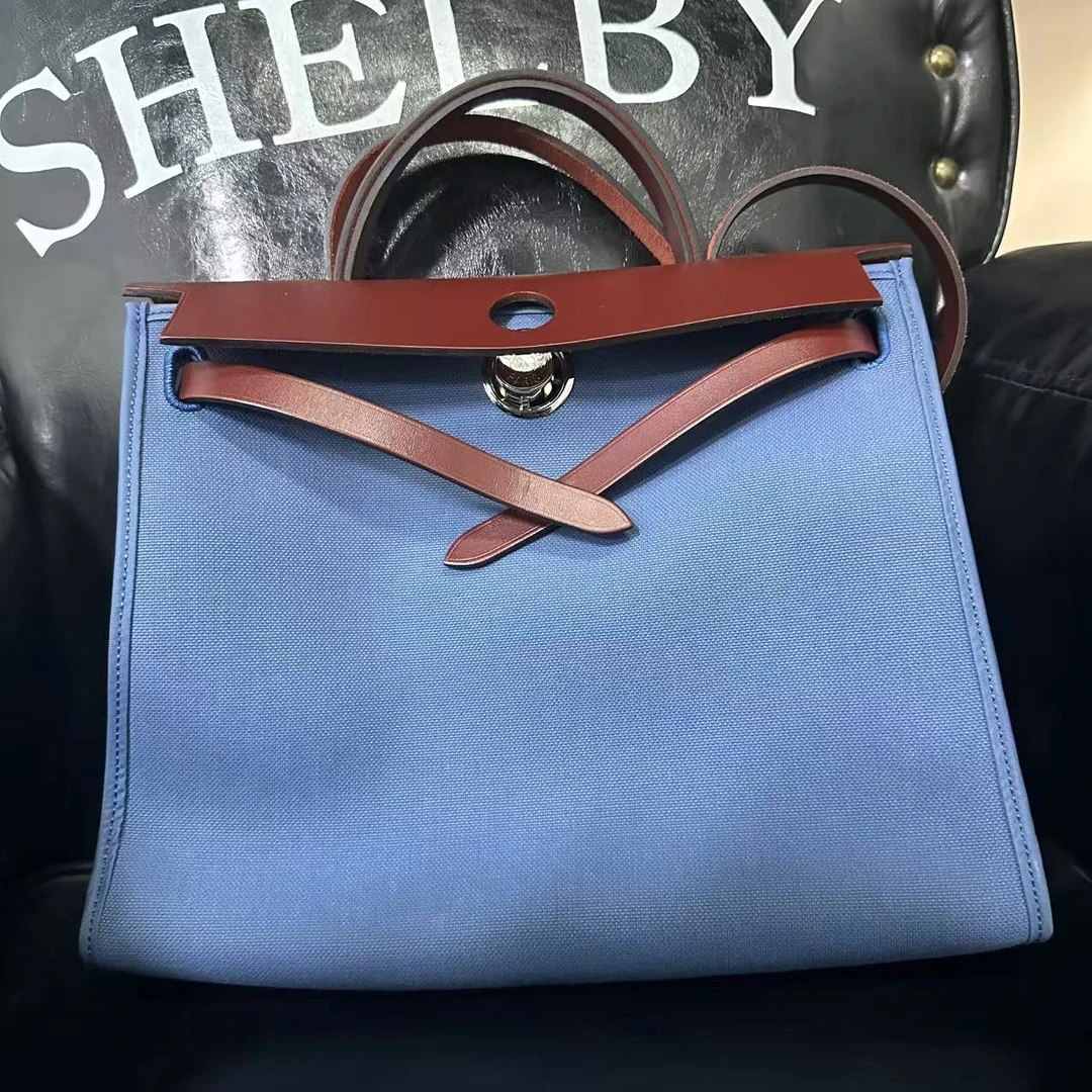 95新 Hermes/爱马仕 【阿玮专属】W646蓝色HERBAG单肩包/882601