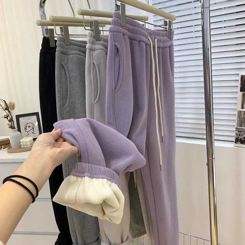 大码加绒加厚休闲卫裤女2023秋冬新款胖mm宽松显瘦保暖运动哈伦裤