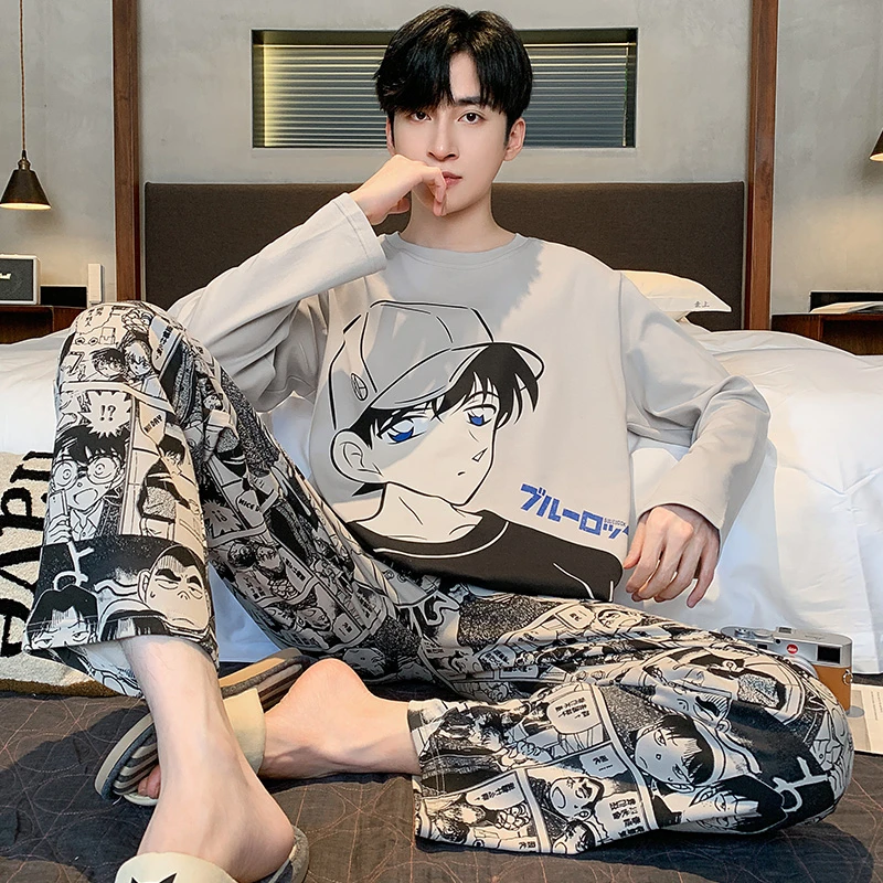 男士睡衣春秋季纯棉长袖长裤薄款卡通青少年学生加大码家居服套装