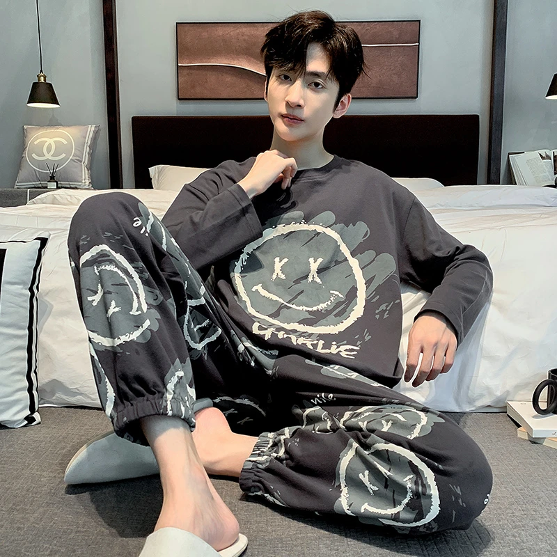 睡衣男士春秋款纯棉长袖卡通青少年男学生秋冬季加大码家居服套装