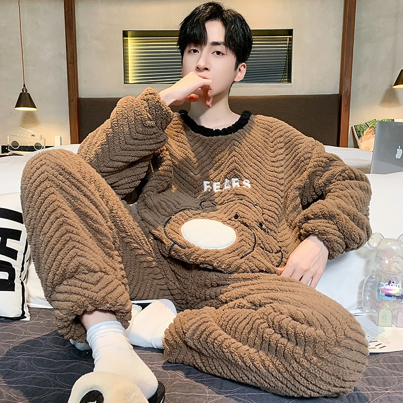 珊瑚绒睡衣男士冬款2023年新款加绒加厚秋冬季法兰绒男家居服套装