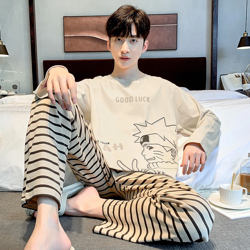男士睡衣秋冬季纯棉长袖卡通动漫青少年大学生卡通男款家居服套装