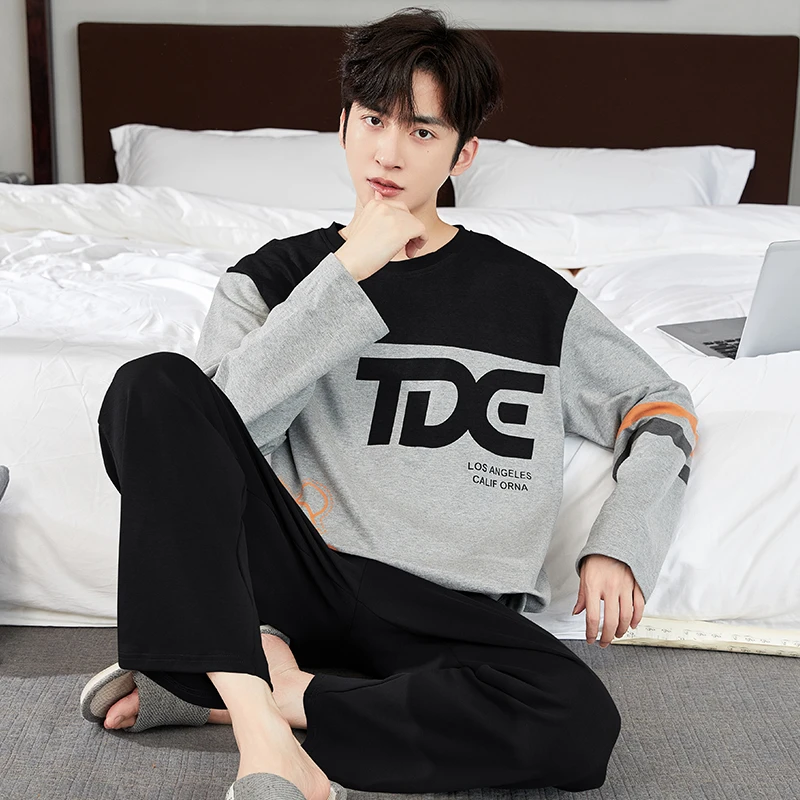 2023年新款春秋季男士睡衣长袖纯棉休闲款大学生青少年家居服套装