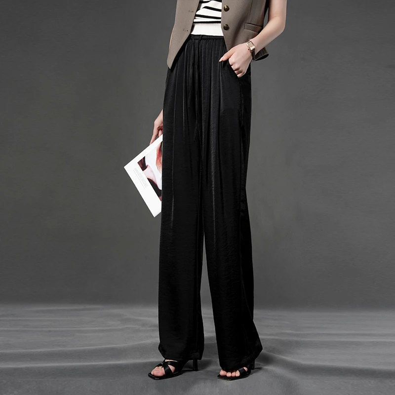 2025冰丝阔腿凉凉裤时尚高腰直筒薄款显瘦垂感通勤休闲阔腿裤3269