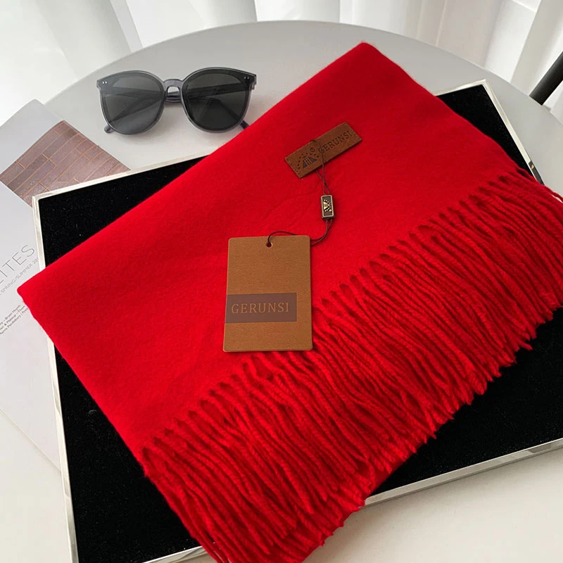 羊绒大红色围巾定制logo庆典年会本命年长披肩两用秋冬季中国红