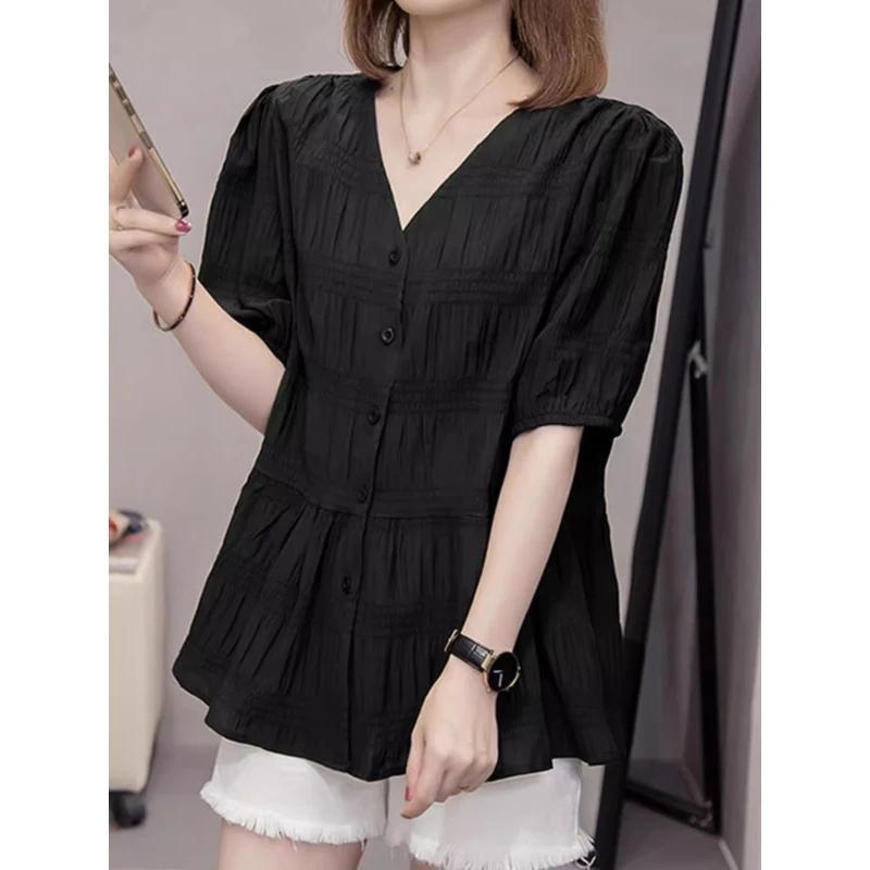 法式显瘦小衫收腰韩版时尚秋季胖妹妹雪纺衫设计感洋气气质女装