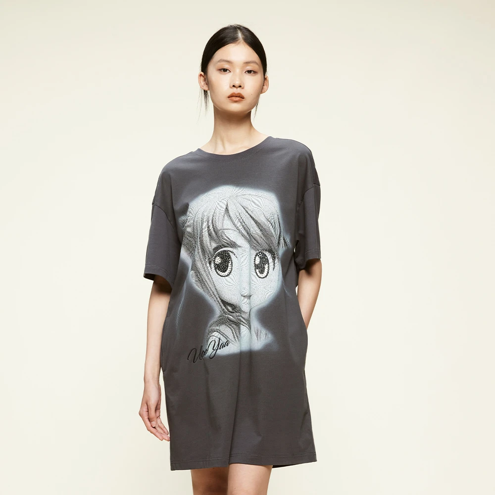 UOOYAA/乌丫「No money No honey」烫钻蝴蝶结连衣裙UY24253L142130