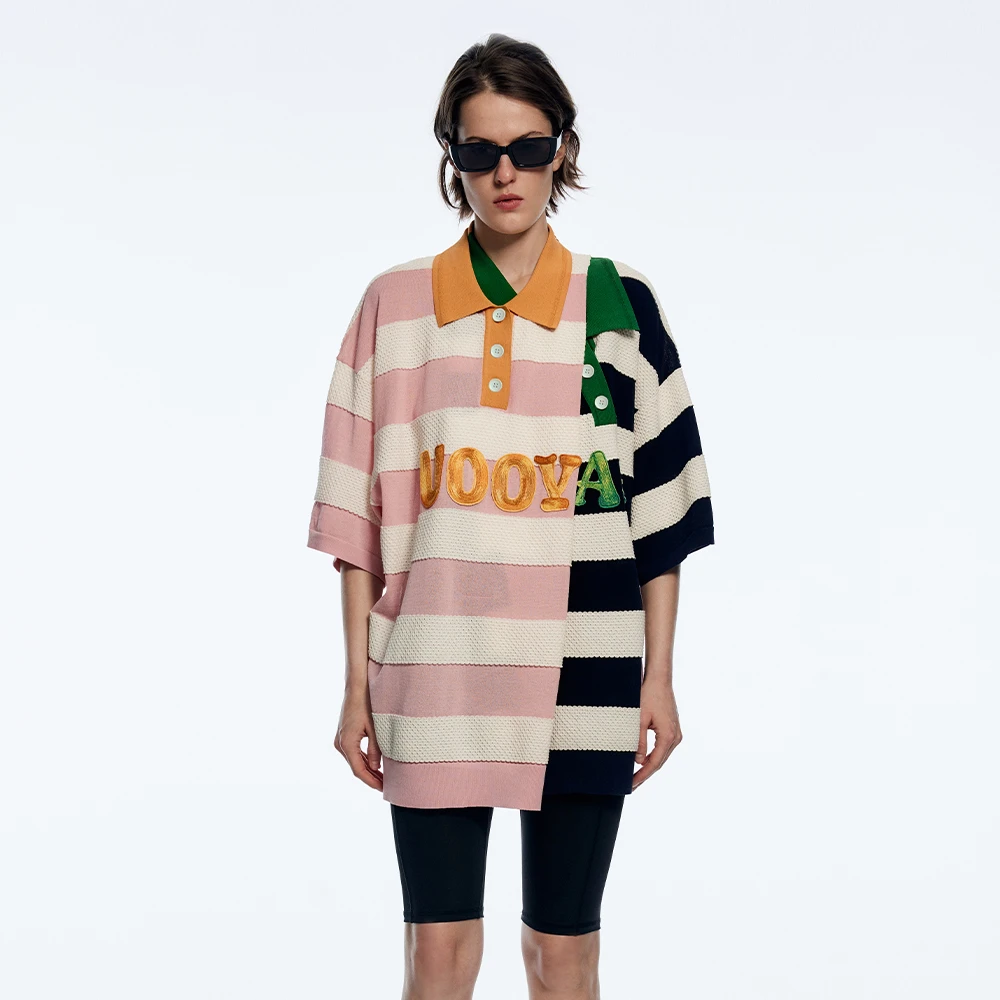 UOOYAA/乌丫「老爹POLO」解构拼接刺绣T恤短袖上衣UY23232T109166