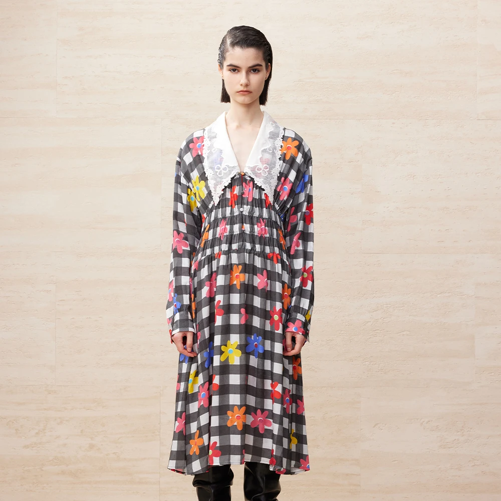 UOOYAA春季经典款「Professional Women」系列绣花领连衣裙0139