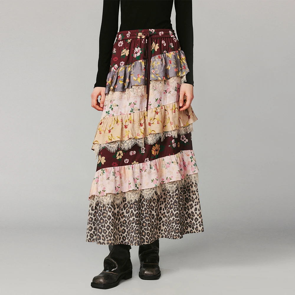 UOOYAA/乌丫2024冬季新款浪漫花卉蛋糕长半裙UY24454Q139214