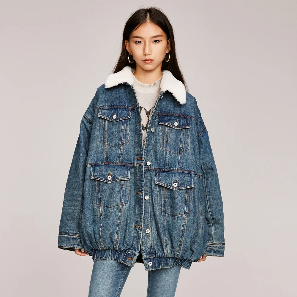 UOOYAA/乌丫冬季经典时尚百搭休闲复古牛仔棉衣外套0499